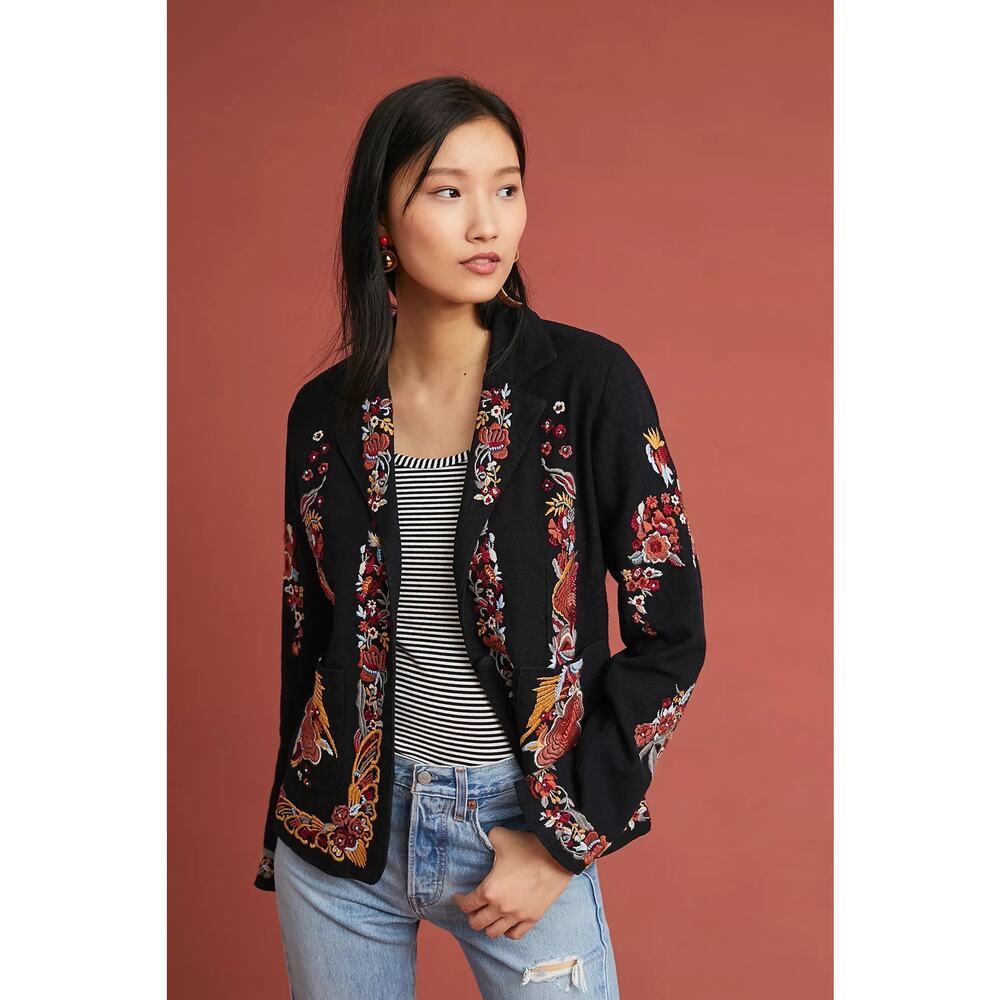 nwt by ANTHROPOLOGIE sz L Ellen Embroidered Blazer